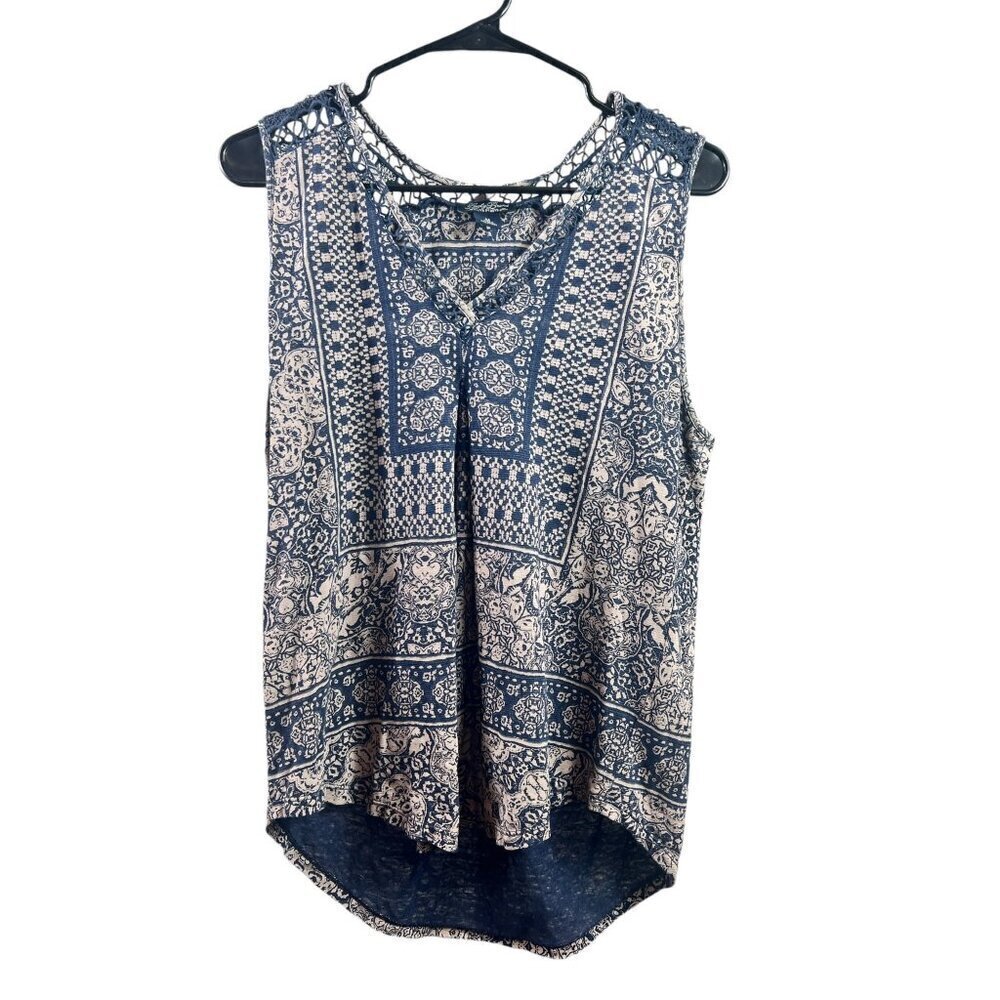 Lucky Brand Women's Navy Blue & Tan Sleeveless Top